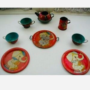 1948 Ohio Art #158, Circus 8-pc Child’s Tin Tea Set